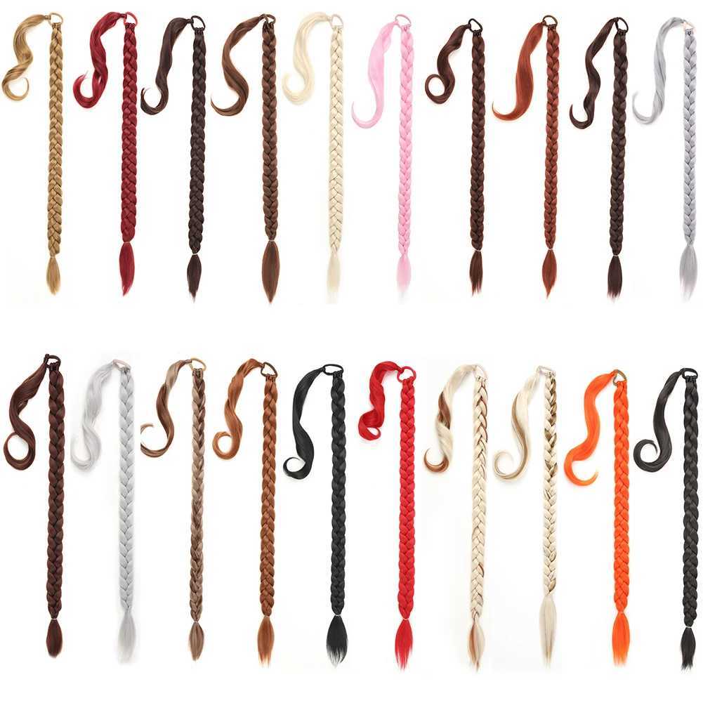 Long DIY Braided Ponytail Extension With Hair Tie Straight Wrap Around Synthetic Hair ExtensionsXJ241221