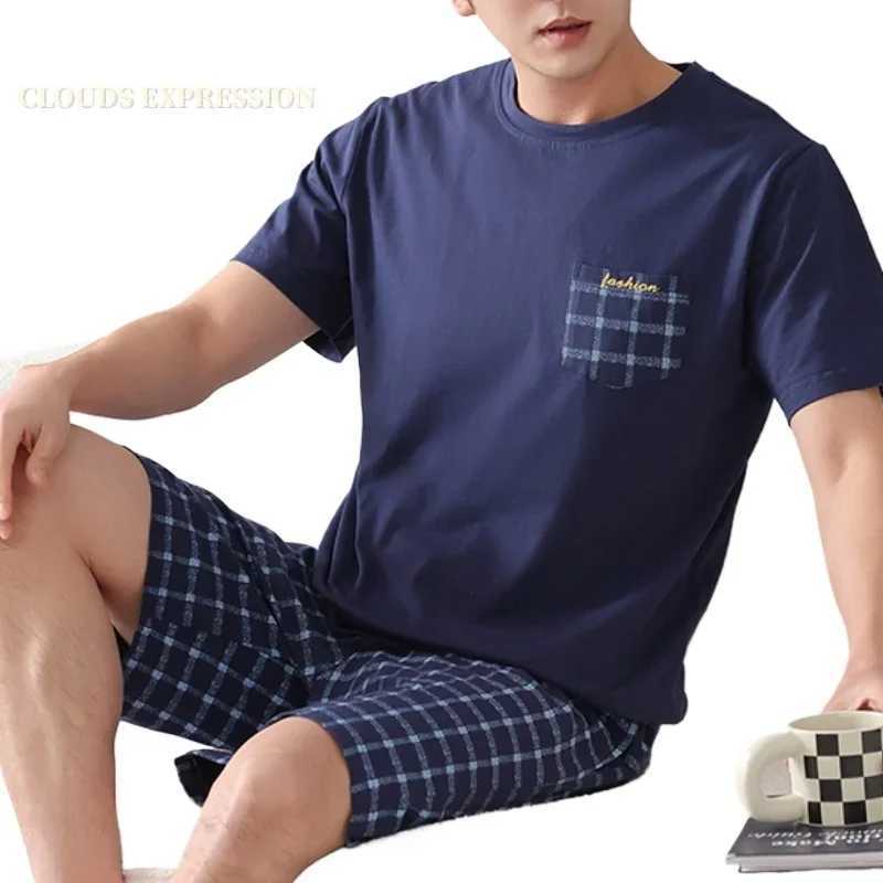 Summer Plus 7XL Knitted Pjs Short sleeved Mens Pajama Set Mens Pajama Plain Casual Wear W241221