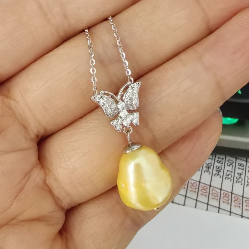 Special Price Limit Purchase 10mm Natural Golden Pearl Butterfly Pendant Necklace 925 Silver Fine Wedding Jewelry for Women 241220