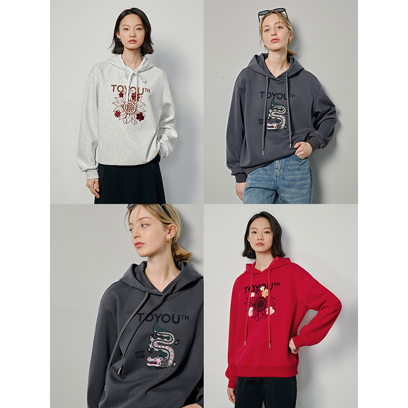 TOYOUTH Wer Emboridery Hoodies Sweatshirts For Women Spring Autumn Sweatshirt Girls Streetwear Pullovers