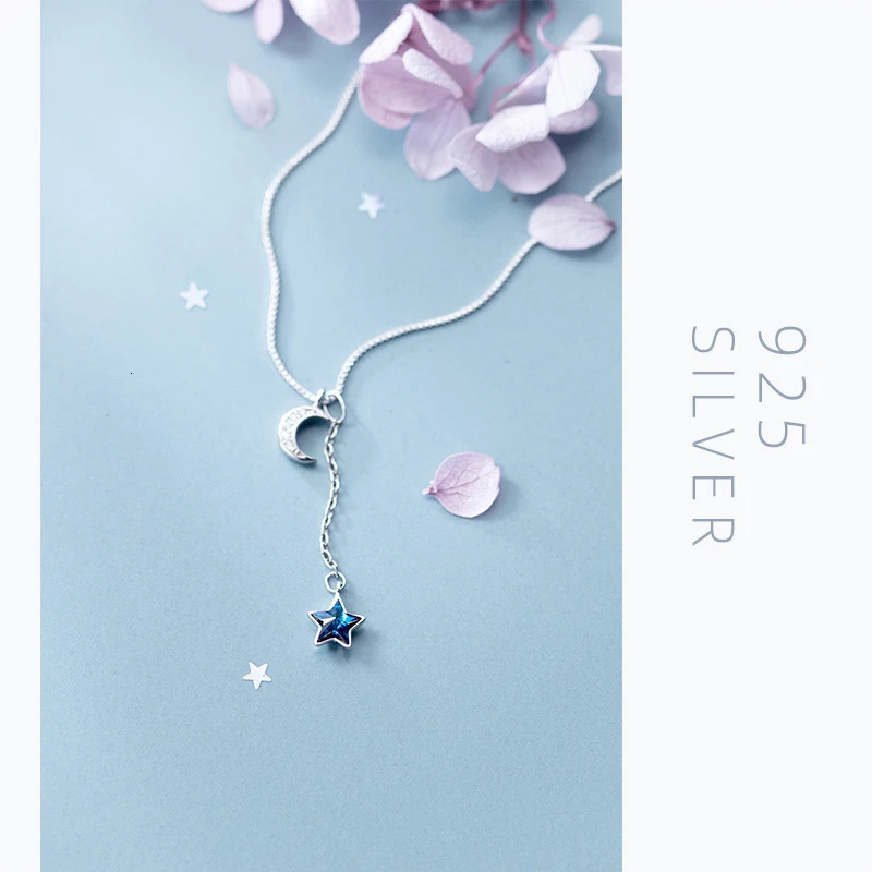 Modian Real 925 Sterling Silver Shining Crescent Star Pendant for Women Link Chain Fashion Fit Women Engagement Party Jewelry 241220