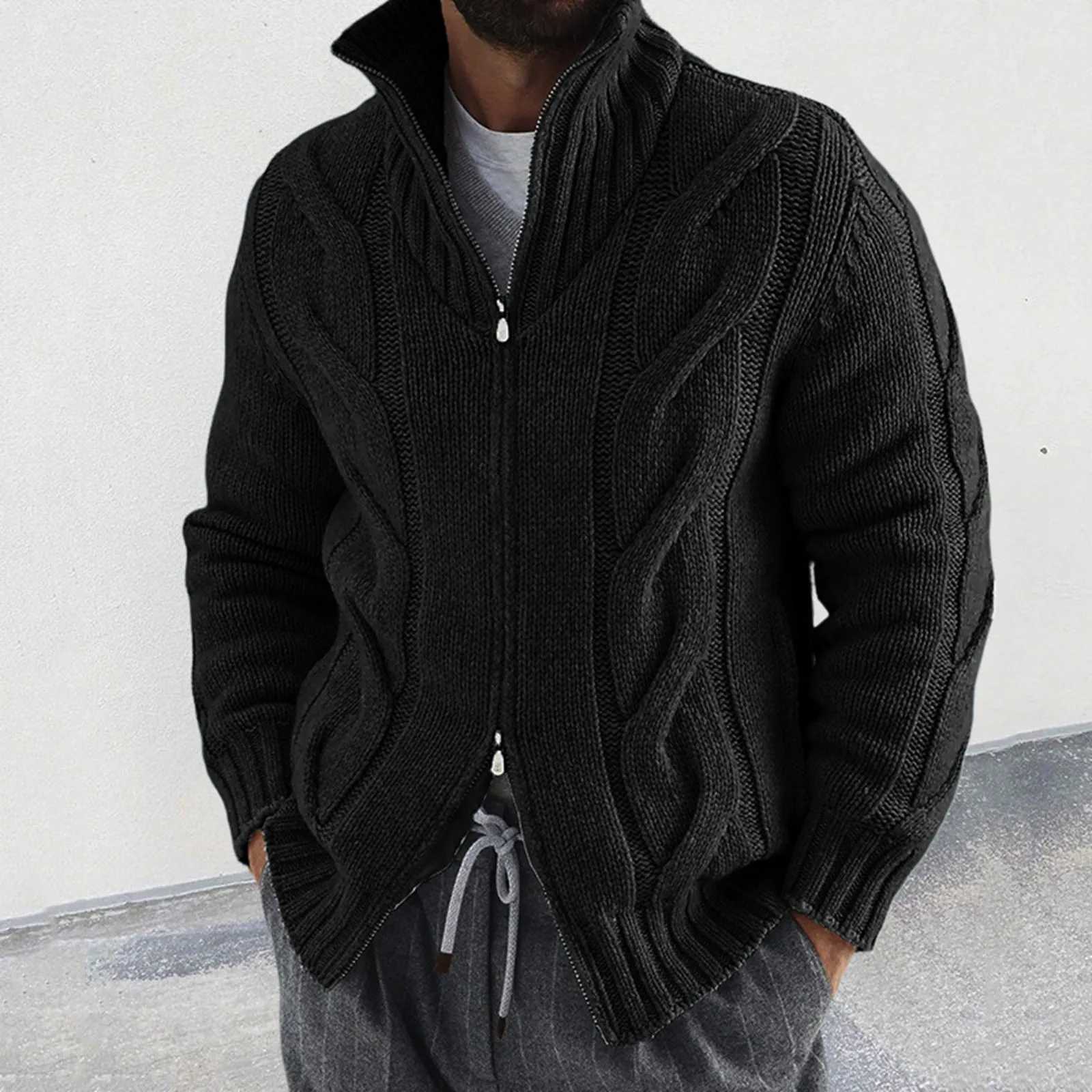 Male Fall And Winter Fashion Sweate Coat Long Zipper Plaid Jacquard Soft Warm Sweater Knit Men Big And Tall Sweater CoatsXJ241221