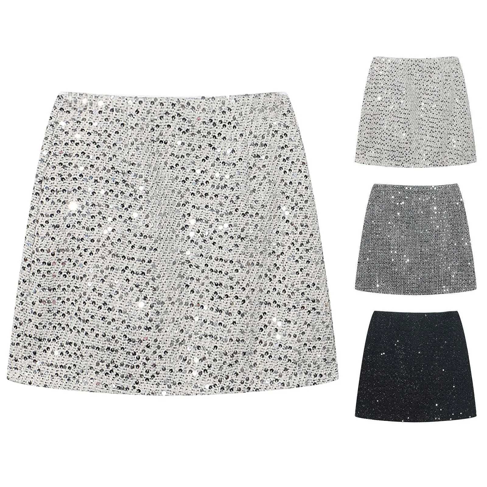 Silver Sequin Skirt For Women High Waist Mini Skirt Fe Fashion Shiny Ele Short Skirts Office Lady Casual Glitter DressXJ241221