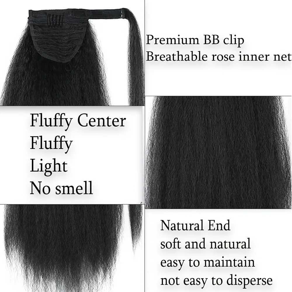 Synthetic Wrap Around Long Ponytail Extension Natural Black Yaki Ponytail Extension for Women Pony Tails Hair ExtensionsXJ241221