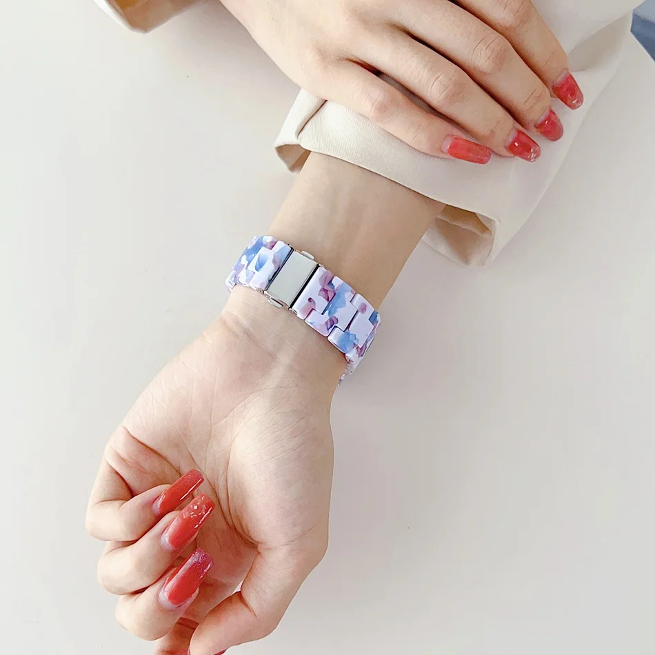 Resin Strap For Watch Series 9 8 7 6 SE 5 4 3 45/44/42/41/40/38mm Fashion Print Band Hard Bracelet For iWatch ULtra 2 49mm 241220