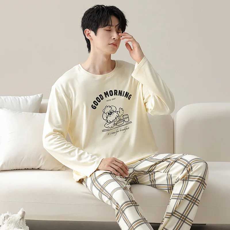 High quality pure cotton pajamas set for mens autumn and winter long sved Korean version Spwear mens cartoon loose casual jacket W241221