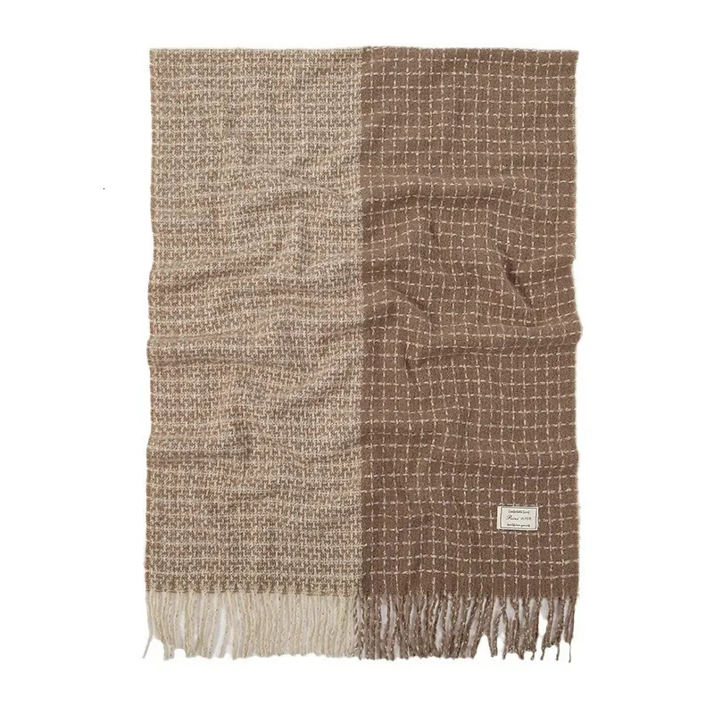 Elegant Retro Plaid Cashmere Winter Womens Knitted Scarf Thickened Plush Neck Warmer Shawl Patchwork Colors 241220