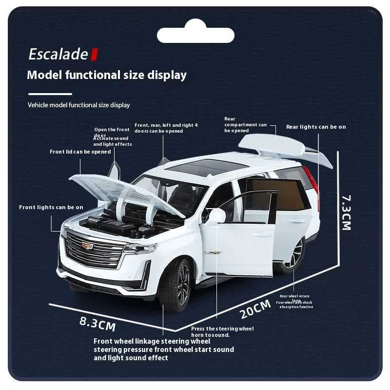 1 24 Cadillac Escalade SUV Alloy Car Diecast Metal Model Sound Light Toy Computer Desktop Ornaments Children Gift SimulationXJ241221