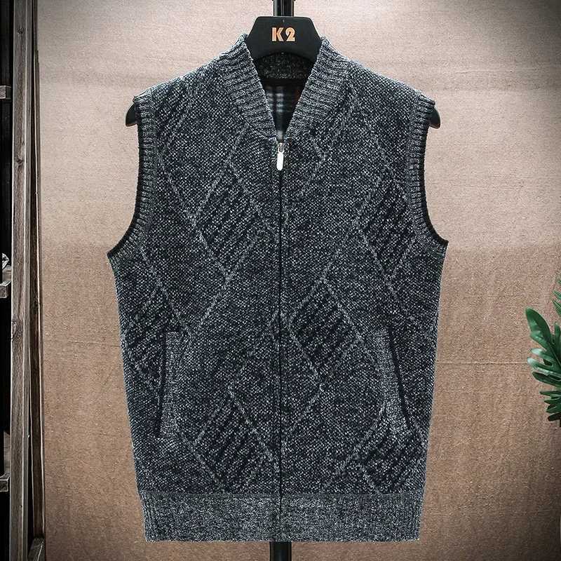 Mens Sweater Autumn/winter Leggings Vest and Velvet Jacket Knit Zipper Cardigan Vest Thread JacketXJ241221
