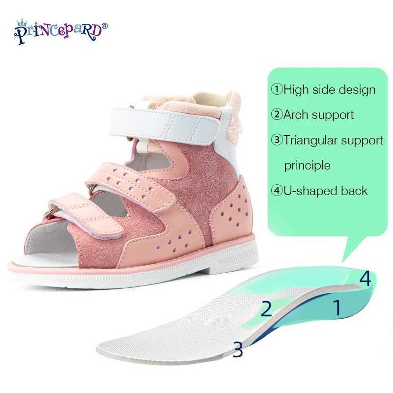 Sneakers Principard Childrens Sandals for Girls Princess Leather Orthopedic Shoes Pink Summer Preschool Children Corrective Lace Arches Care H241221