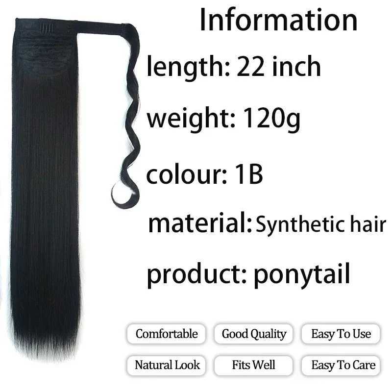 Long Straight Clip in Ponytail Extensions for Women Natural Synthetic Wrap Around Ponytail False Hair Black Straight Horse TailXJ241221