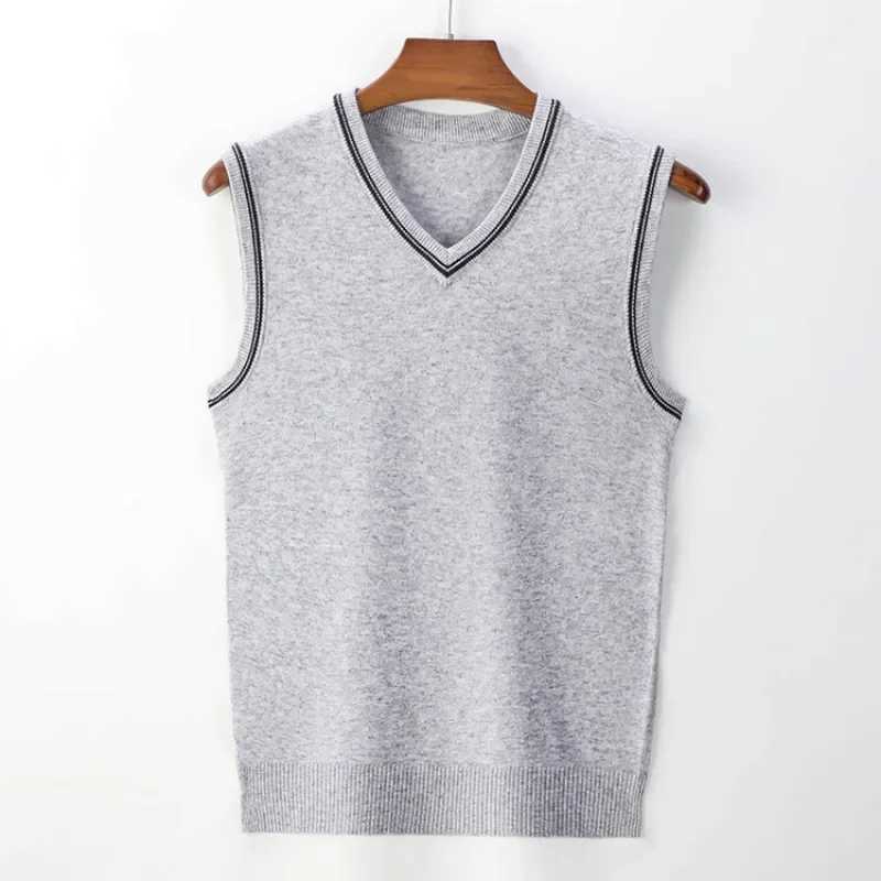 5 Colors 2024 Autumn and Winter New Wool Vests V-neck Business Casual Mens Office Vest Warm and Slim Fit Sweater VestXJ241221