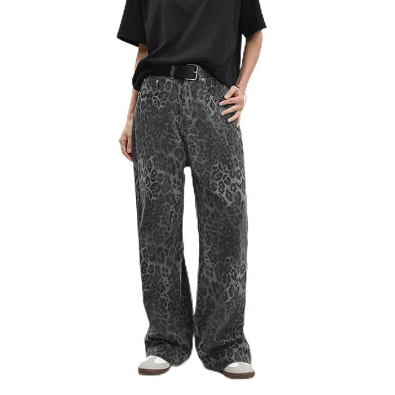 Retro Jeans For Women Vintage Leopard Print Wide Leg Pants Woman Mens Loose Denim Jeans Barrel Jeans Streetwear 241220