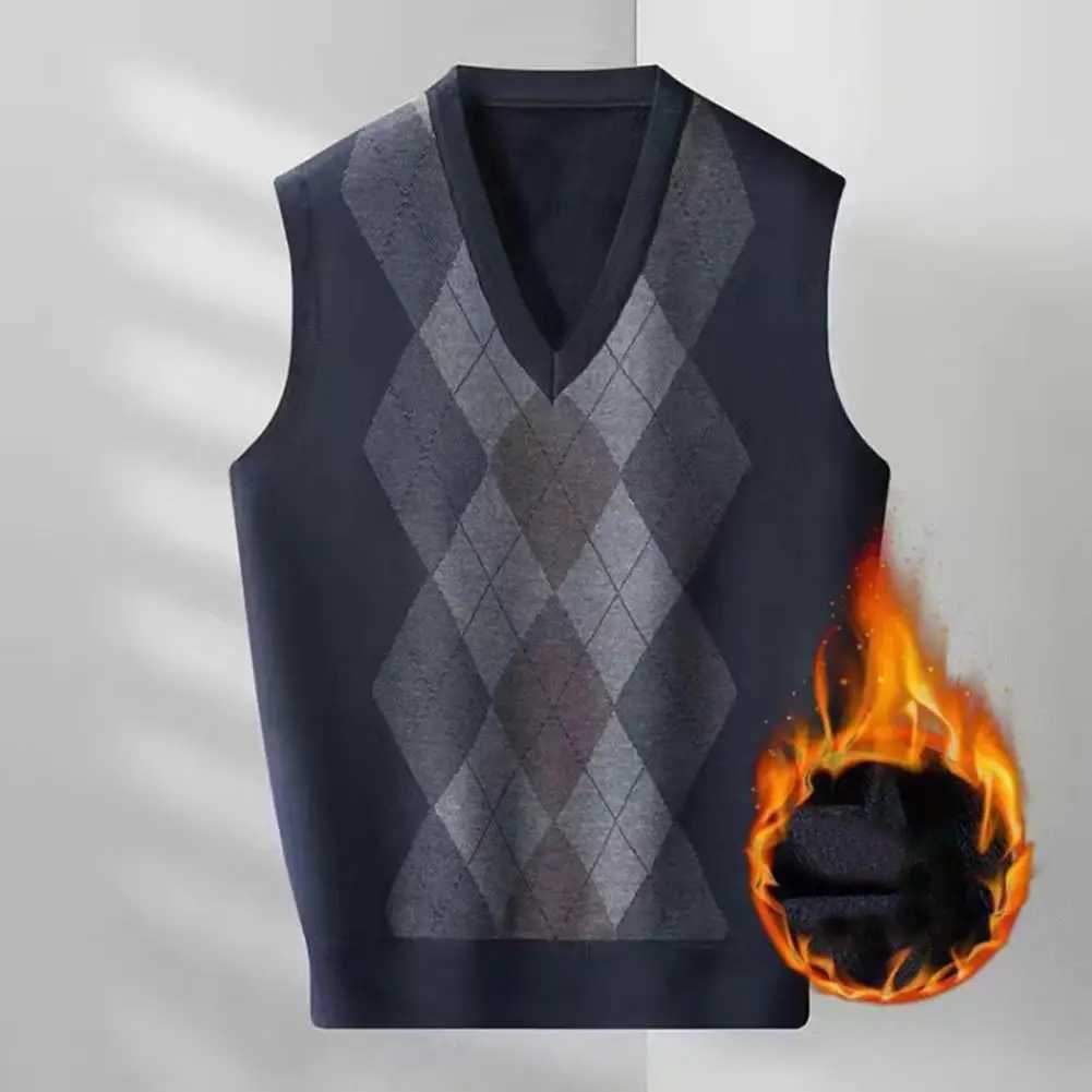 Men Vest Knitted Men Vest Stylish Mens Rhombus Print V-neck Sweater Vest Warm Soft Fashionable Mid-length Knitted for FallXJ241221