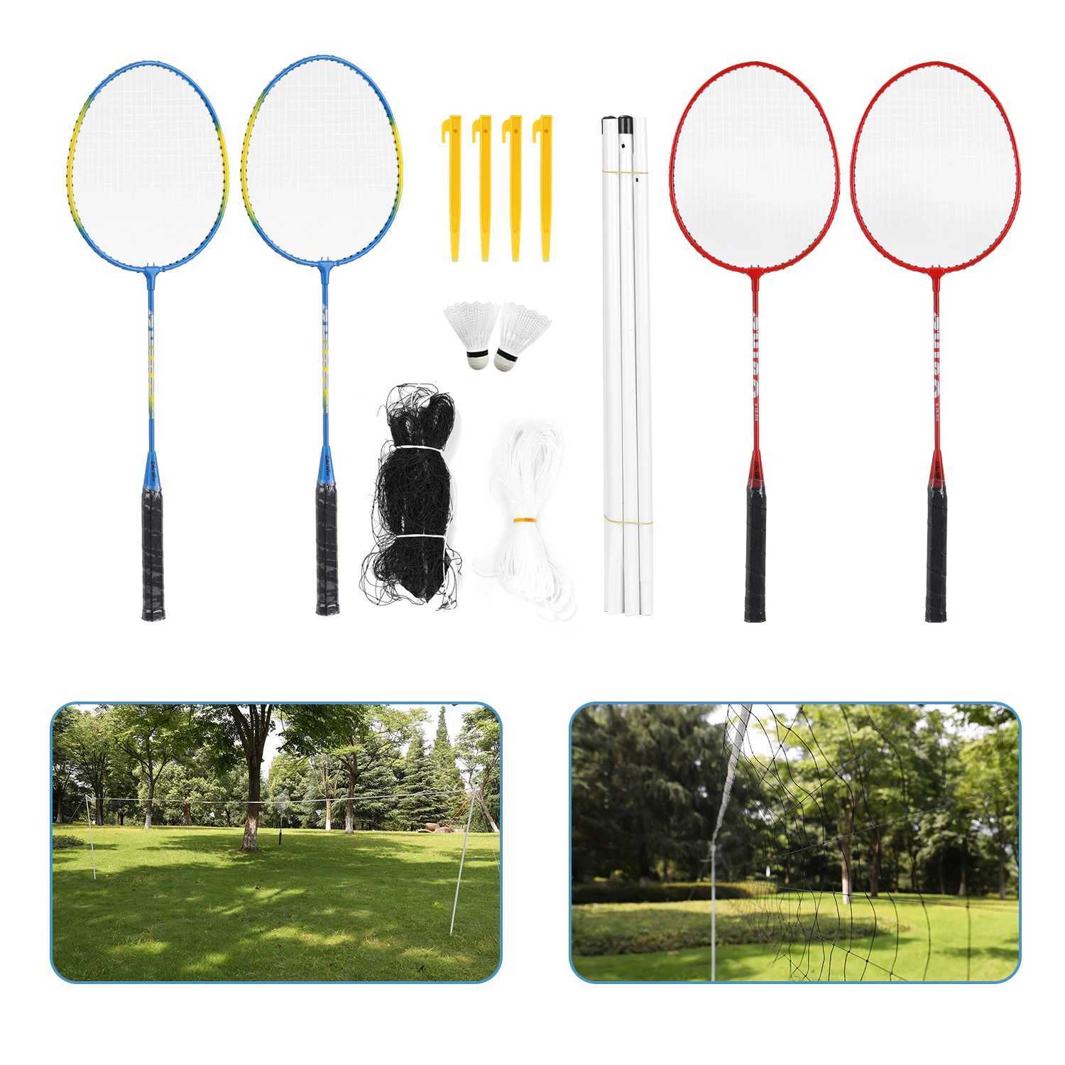 Sports Badminton Set Badminton Paddle Bird Net Adjustable Voting Beach or Backyard Combination Set GameW241221