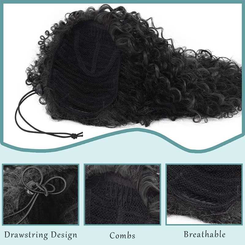 Long Curly Drawstring Ponytail Afro Puff Kinky Curly Ponytail Hair Extensions Fluffy Synthetic Fake Horse Tail Hair for WomenXJ241221