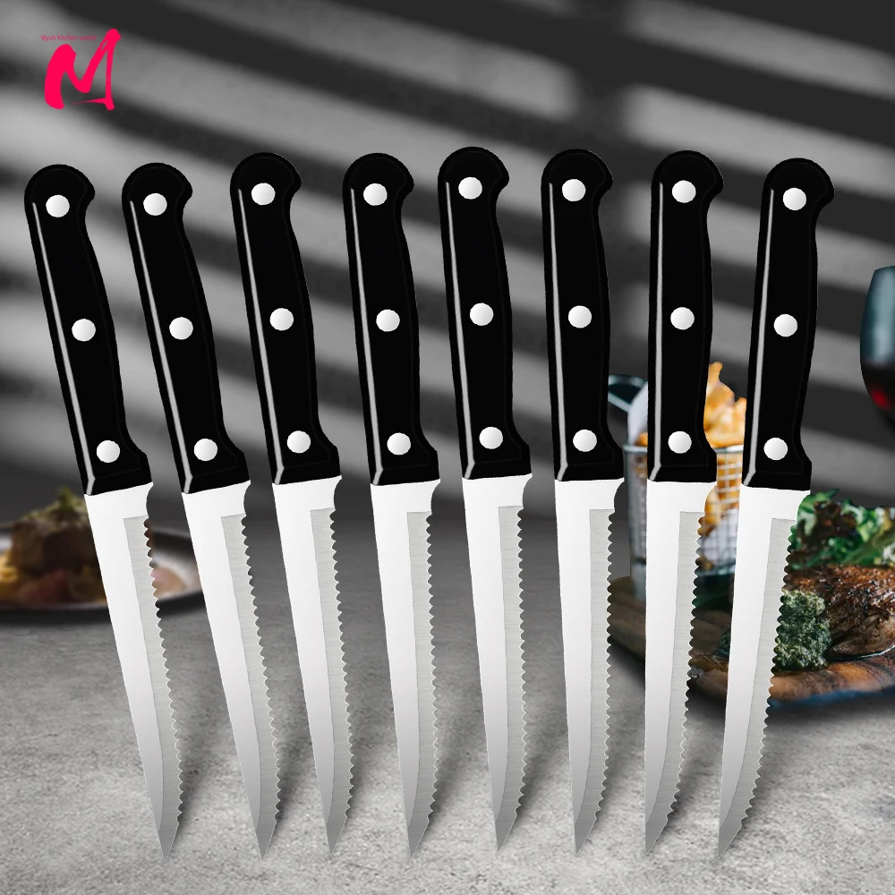 Steak knife set cutlery set 6/8 pieces all Tang stainless steel Sharp supply cutlery set meat bread safety 241220