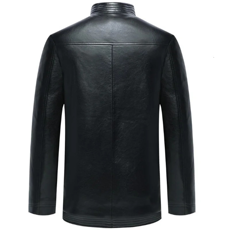 PU Leather Jacket Tang Suit Men Plus Velvet Thick Loose Cotton Coat Winter Stand Collar Casual Disc Buckle Outerwear 241216