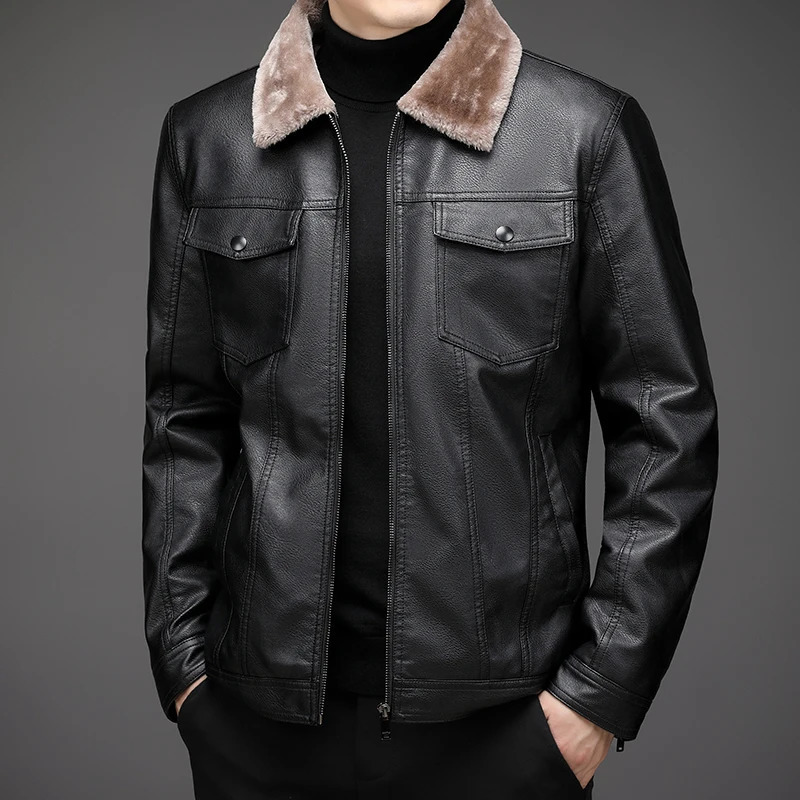 Men PU Casual Leather Jacket Autumn Winter Add Velvet Coat Motorcycle Biker Slim Fit Outwear Male Classic leather Clothing men 241216