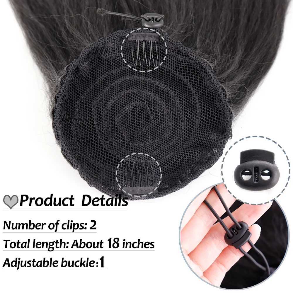 Synthetic 18 Tail Warping Curly Wave Drawstring Ponytail Hair Extension With 2 Plastic Comb Black Brown HairXJ241221