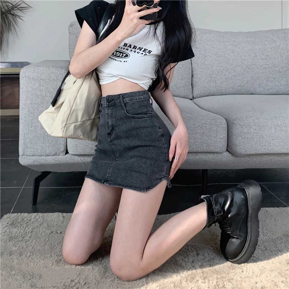 150 Skinny Hottie jeans skirt girl Spring summer high waist A line wrap hip skirt xs small size highXJ241221