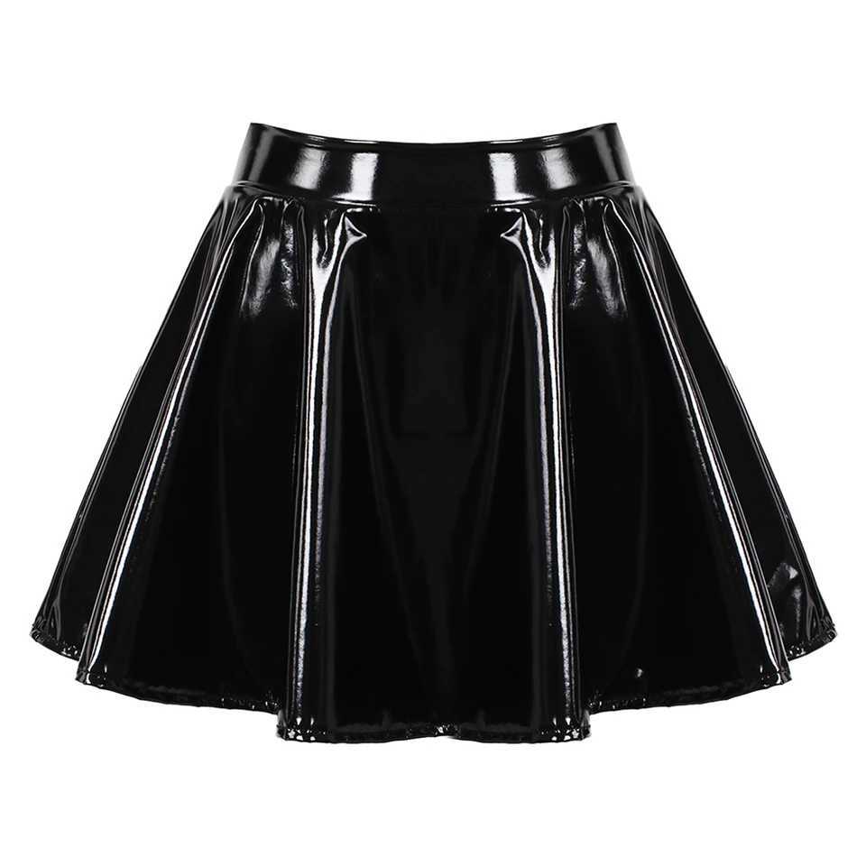 Flared Miniskirt For Women Glossy Patent Leather Skirt Dance Performance Mini Skirt Clubwear Cosplay Come Retro DressXJ241221