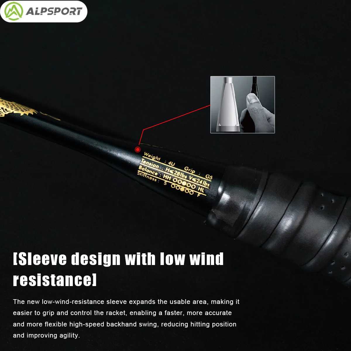 Alpsport Dragon 4U 26LBS all carbon fiber attack badminton racket with new embossed gold and black 100% original design rocketW241221