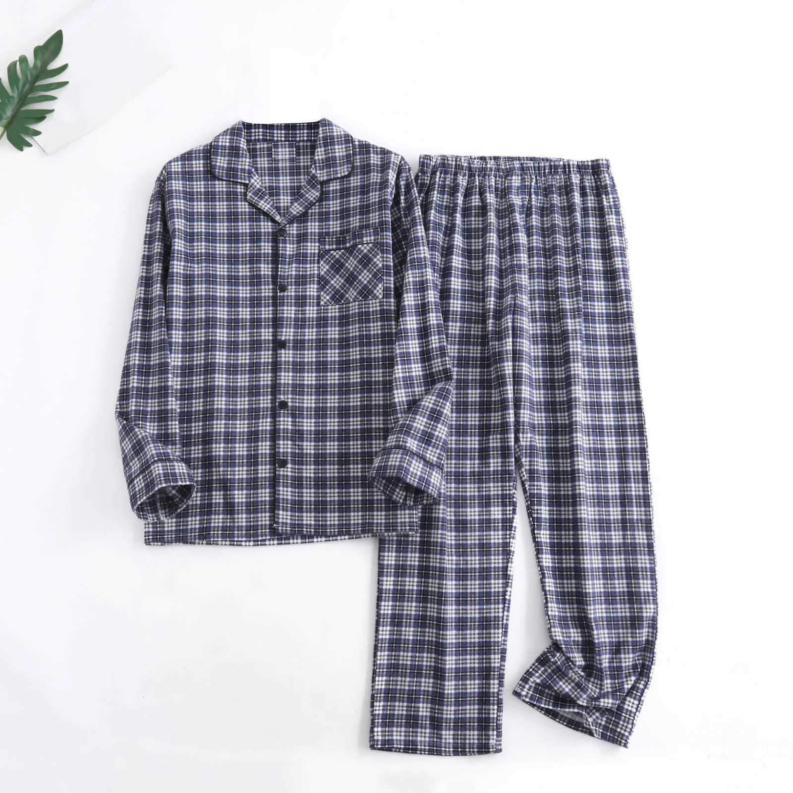 Mens family suit plain weave multi-color warm flannel long sleeved mens pajamas spring and autumn pajamas W241221