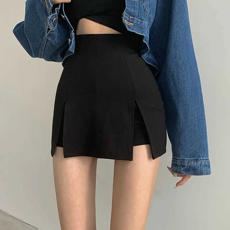Sexy Split Skirt Womens Office Ladies Suit Skirt Summer Black Asymmetrical High Waist Mini Pants SkirtXJ241221