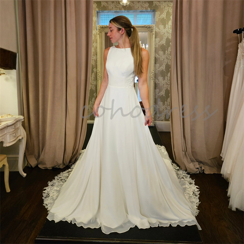 Minimalist Boho Wedding Dress O Neck Satin Lace Beach Bridal Dresses Sleeveless Backless Country Beach Bride Bohemian Vestio De Novias 2025 Robe De Ma