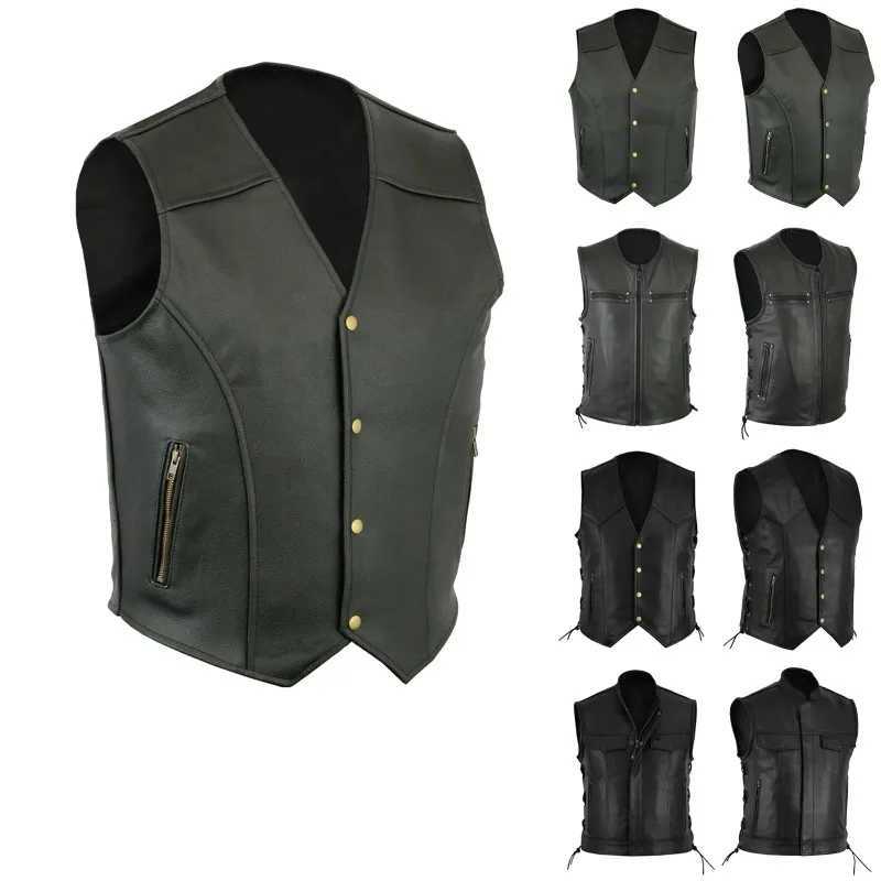 Men Fashion Leather Vest New Motorcycle Fleet Punk Leather Vest Coat European and American Style Handsome Blazer Vest CoatsXJ241221