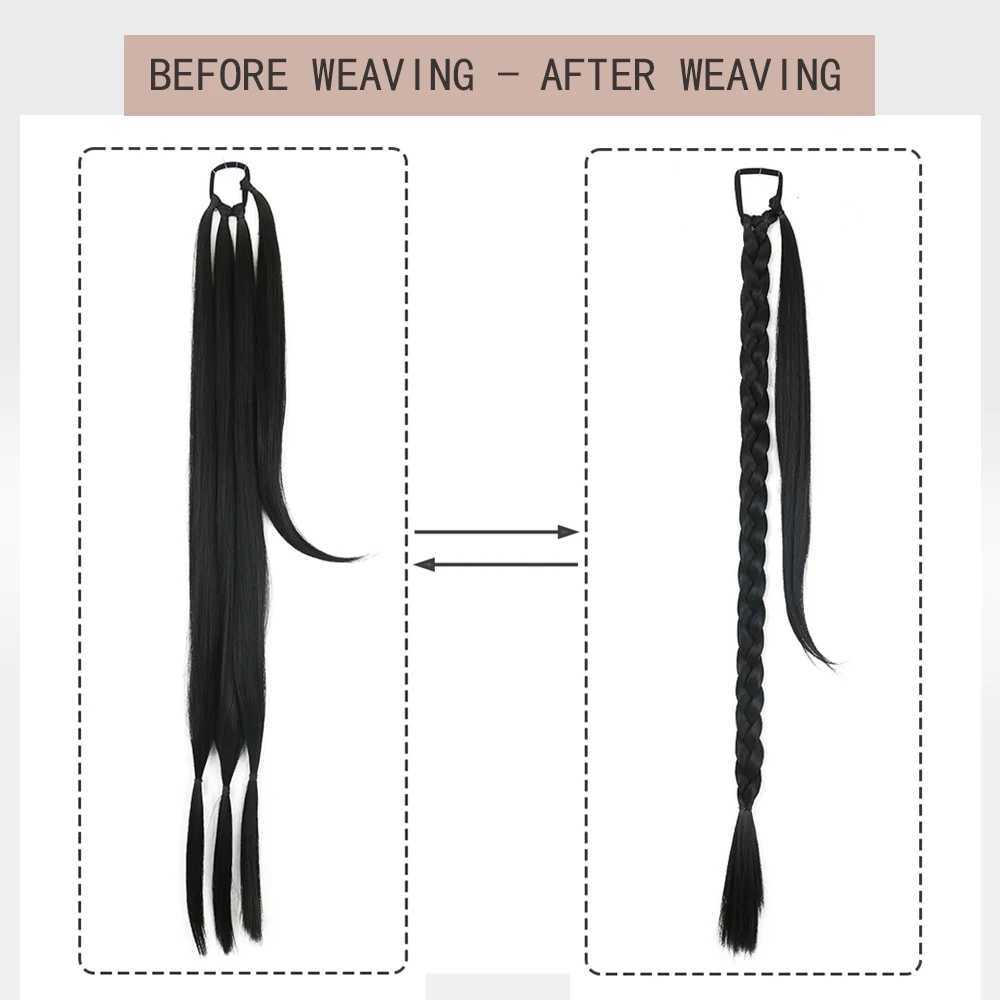 34 Extra Long Ponytail With Hair Tie Synthetic Braid Ponytail Extension Natural Black Hair Straight Fake Hair DIY BraidedXJ241221
