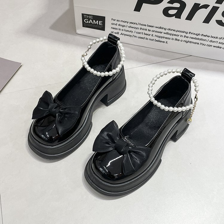 Mary Jane Ddmywed Single Women S Spring Summer New Fashion Sweet Bow Bottom Thick Heel Pearl Small Leather Shoes Chinese Brand F Ddmysaturn