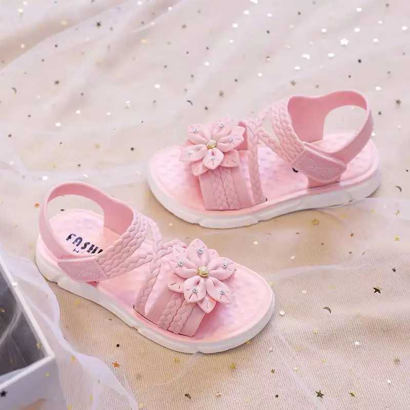 Sneakers Trendy Cute Flower Decor Solid Color Open Toe Sandals For Girls Breathable Lightweight Wear-resistant Sandals For All Seasons H241221