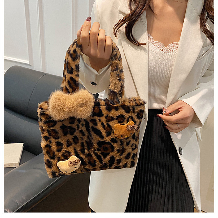 new plush leopard print cute cat girl designer commuting handbag trend cute women s shoulder bag bag