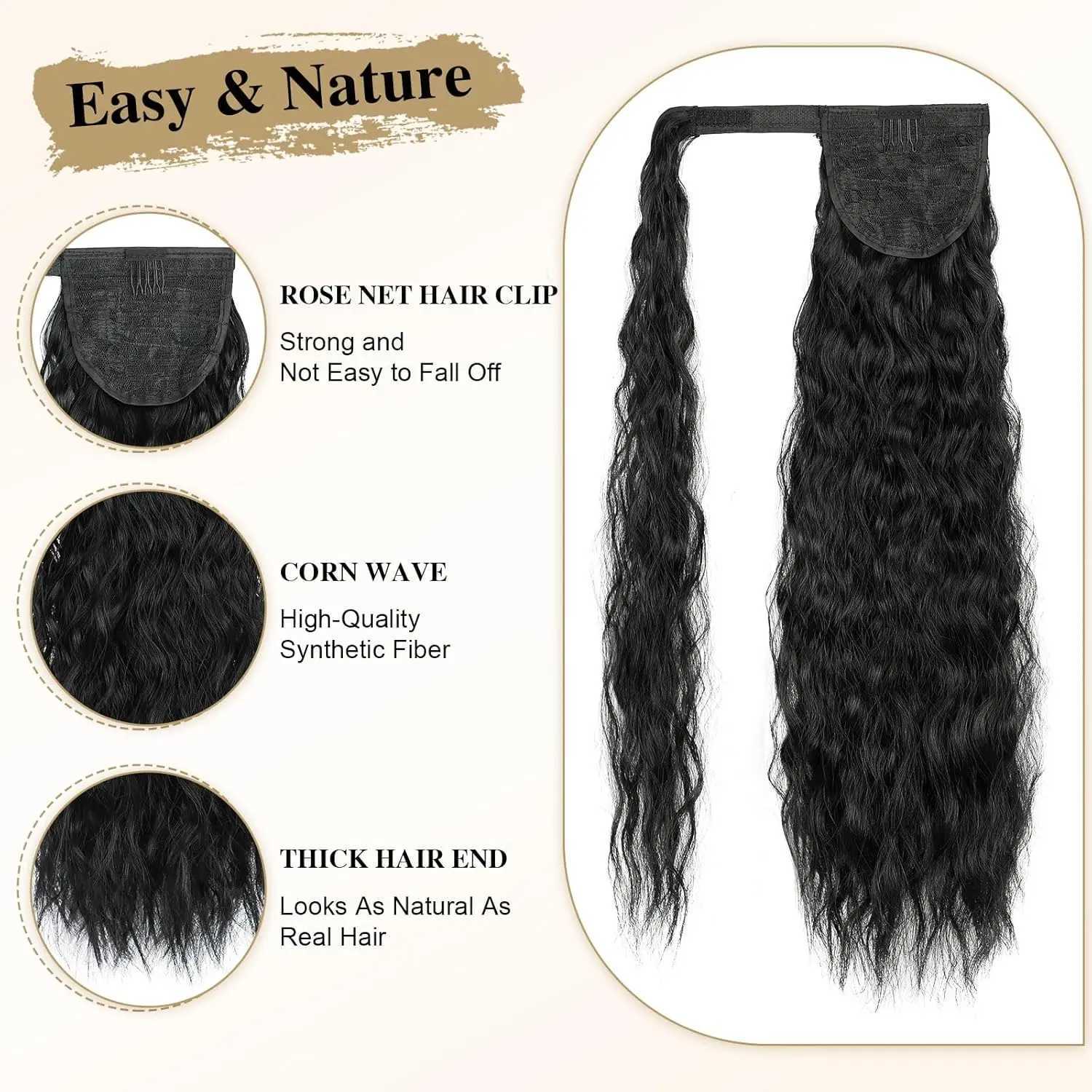 Synthetic Corn Wave Ponytail Extension Long Wavy Curly Wrap Around Ponytail Clip in Ponytail Hairpiece for Women Girls Daily UseXJ241221