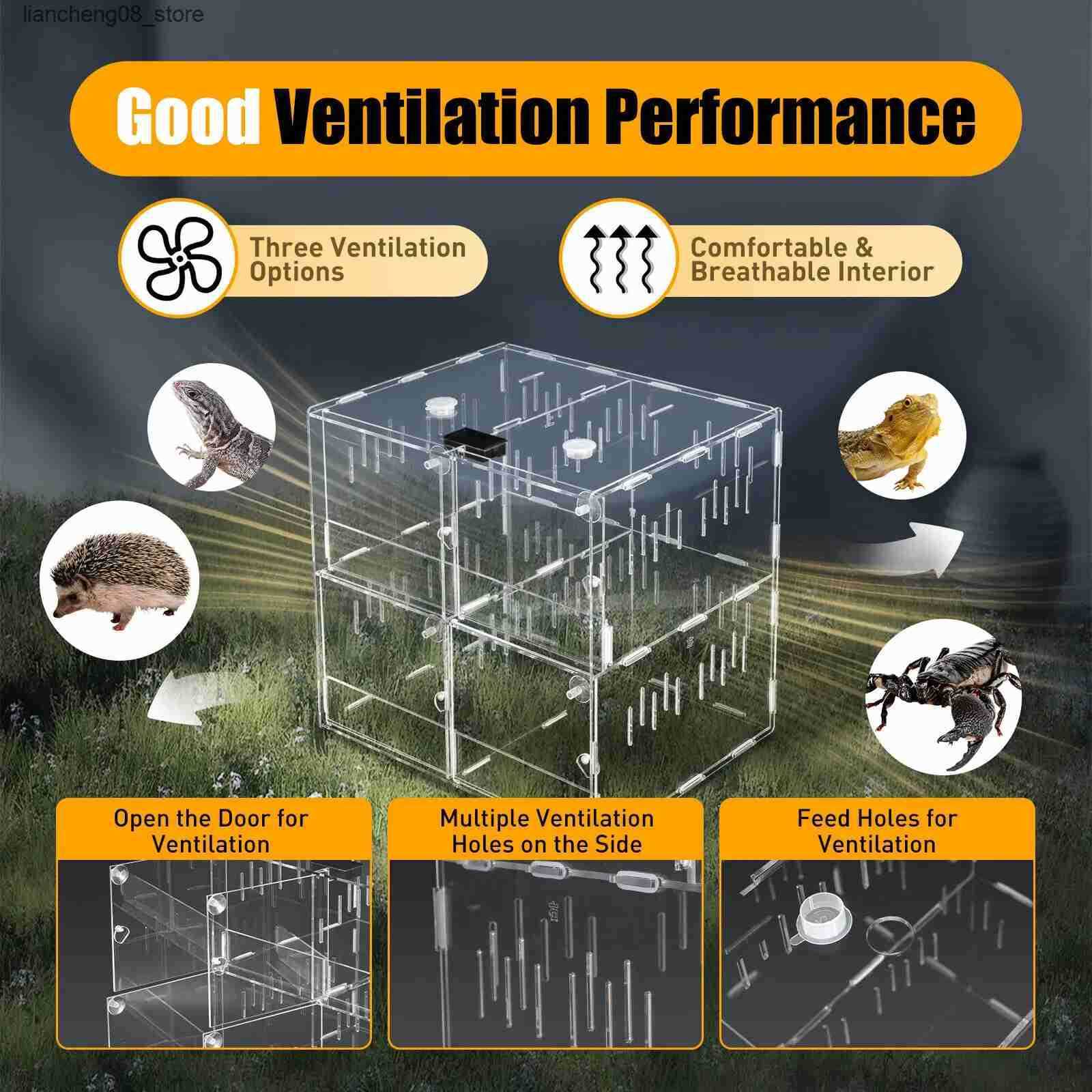 Other Pet Supplies 4-grid acrylic pet reptile cage breeding box Terrarium lizard insect climbing spider snake jar transparent L240910