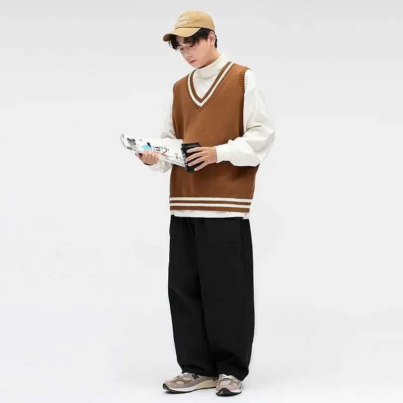 Mens Knitted Vest V Neck Sweaters Male Casual Vintage Cheap New In Designer Open Streetwear Waistcoat Y2k Clothing Deals 2024XJ241221