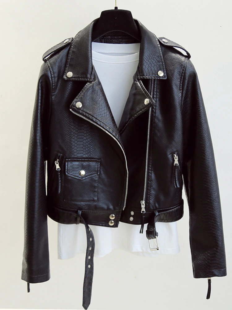 Ftlzz Spring Autumn Women Faux Leather Jacket Slim Streetwear Khaki Coat Biker Moto with Belt Female Outerwear 241216