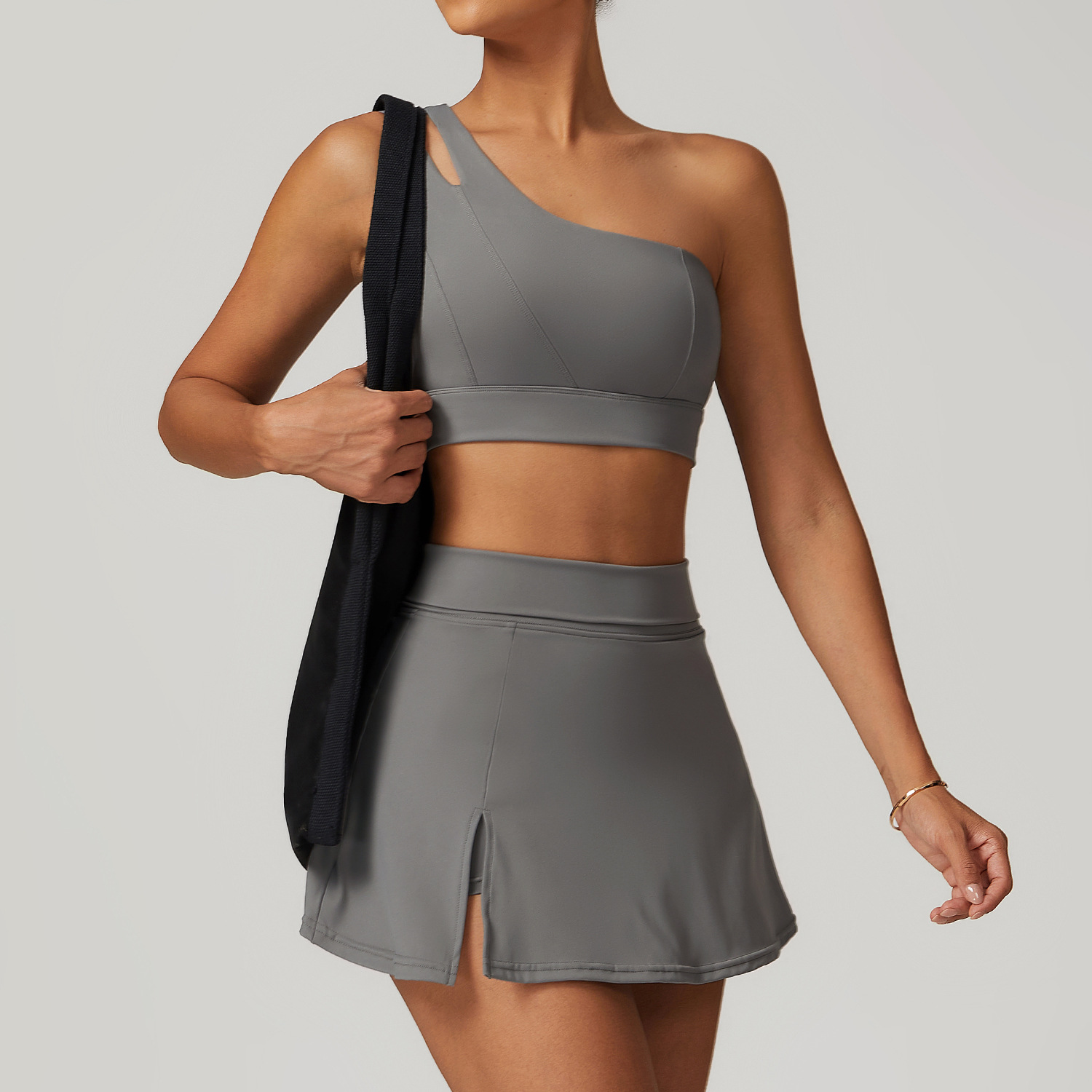 Slanted One Shoulder Bra Yoga Set Quick Dry Back Fitness Outdoor Running Exercise Set
