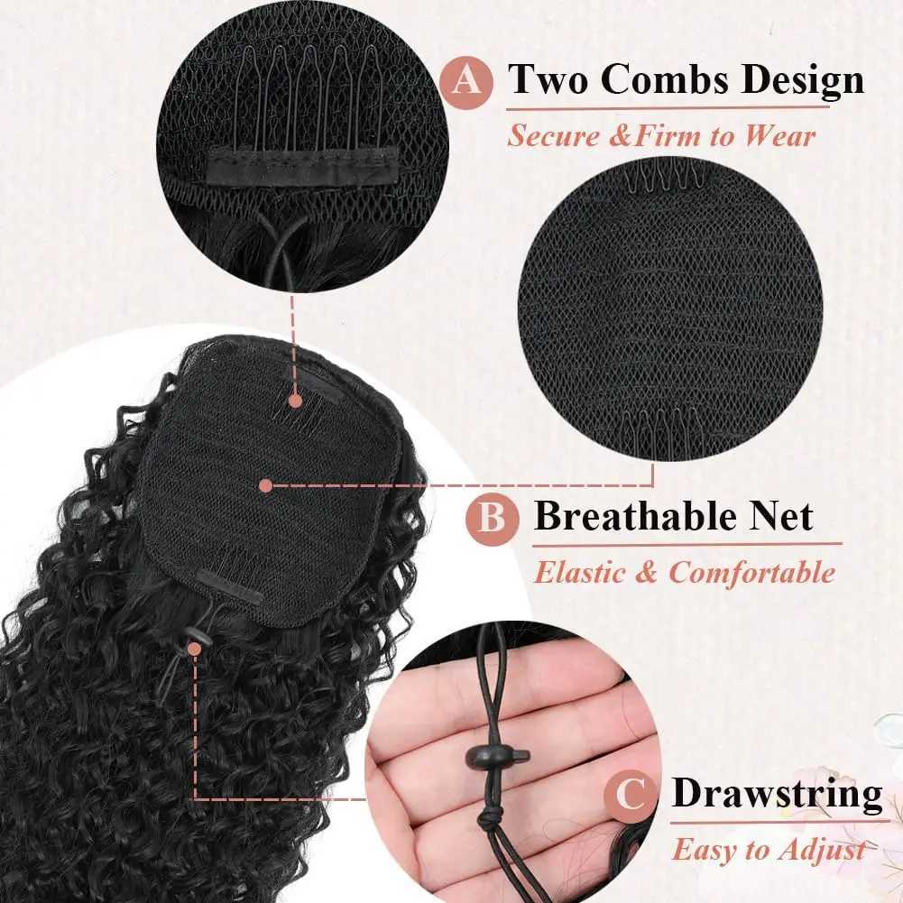 Synthetic Curly Ponytail Hair Extensions For Women Black 22Inch Drawstring Ponytail Hair Extension Natural Water Wave PonytailXJ241221
