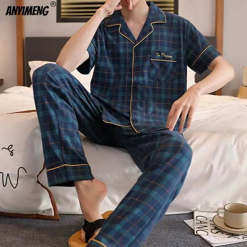 L-5XL Plus size mens summer short sleeved lapel pajamas set mens casual cotton pajamas W241221