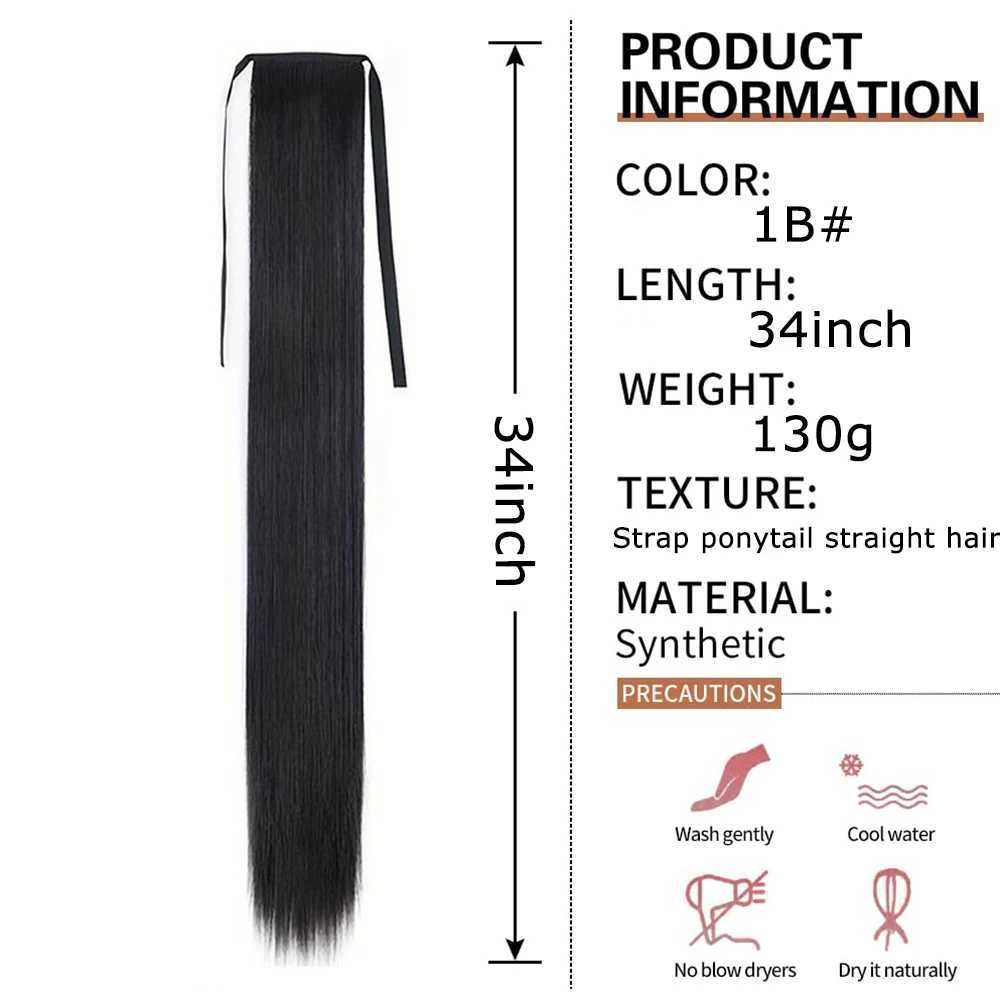 85cm Synthetic Ponytail Long Straight Black Pony Tail Hair Extensions Heat Resistant Horsetail Hairpiece For WomenXJ241221