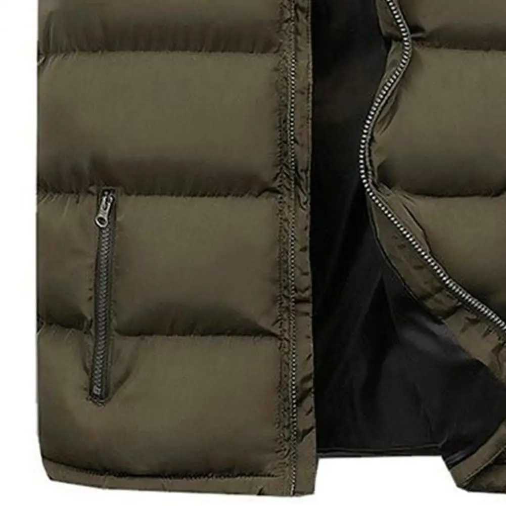 Men Vest Jacket Solid Color Sleeveless Coat Stand Collar Zipper Cotton Padded Thicken Straight Waistcoat Men StreetwearXJ241221