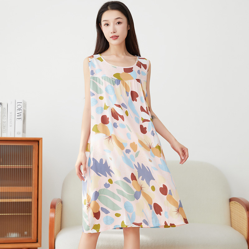 D14-Cotton silk pajamas women spring and summer thin loose large size mid-sleeve trousers artificial cotton suit home and outdoor