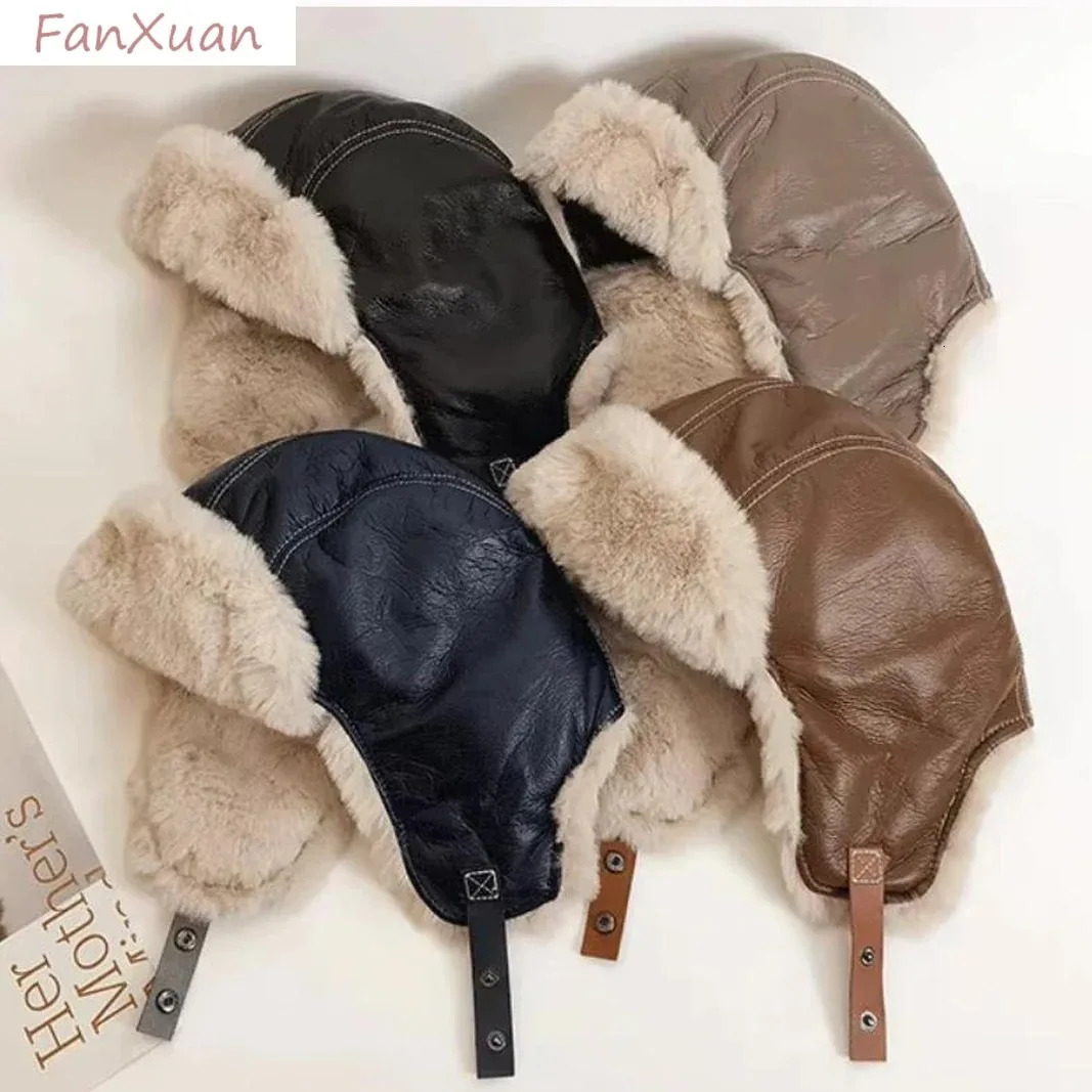 Winter mens pilot bomber trap hat artificial fur soft leather snow hat windproof Lei Feng hat with ear flaps 241220