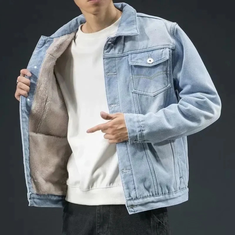 Warm Fleece Denim Jacket Winter Men Jacket Fashion MensJean Jackets Outwear Male Cow Top Coat Plus Size 5XL 241216