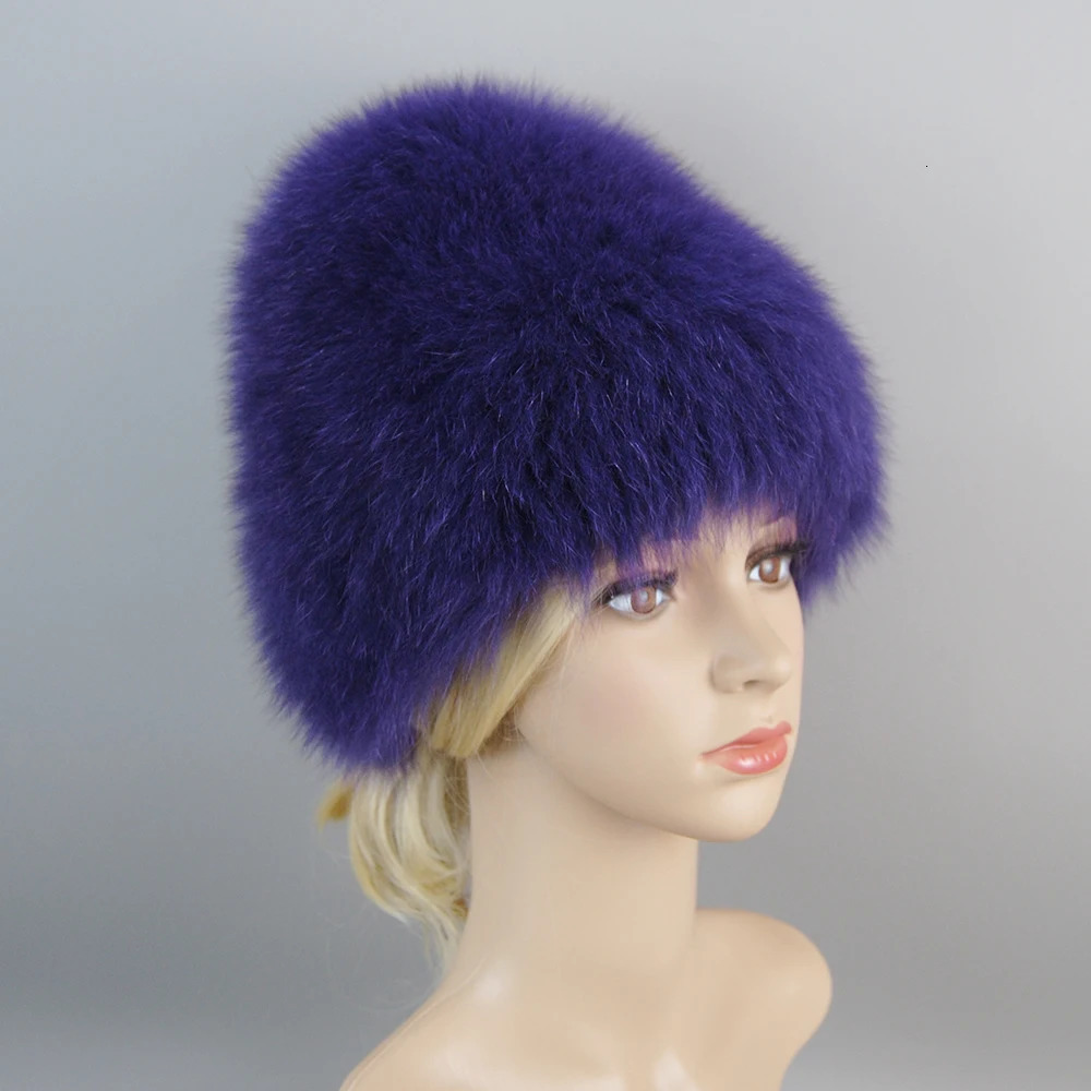 Winter Hat 100% Real Natural Silver Fox Fur Womens Knitted Fur Cap Women Hat Fox Fur Hat Female Ear Warm Winter Must 241214