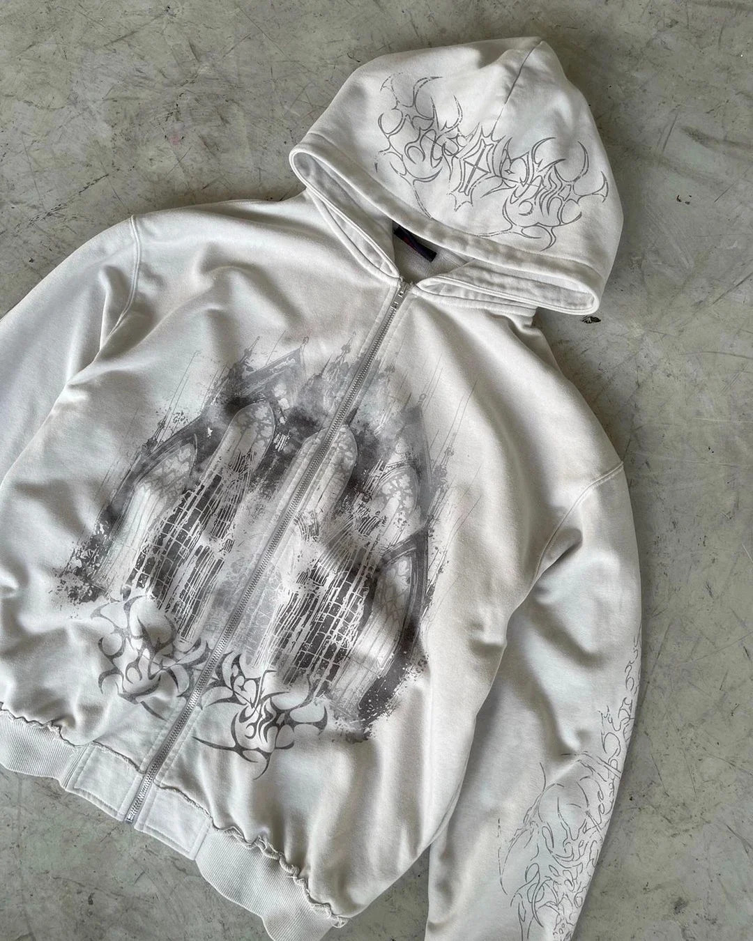 Vintage Spring Autumn Aesthetic Print Gothic Fashion Zip Up Hoodie Hip Hop Sweatshirt Casual Tops Women Man Kpop Clothes