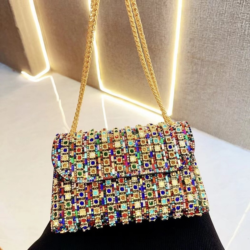 Women's Dinner Wedding Studded Dia Shoulder Crossbody Sequin Clutch Bag